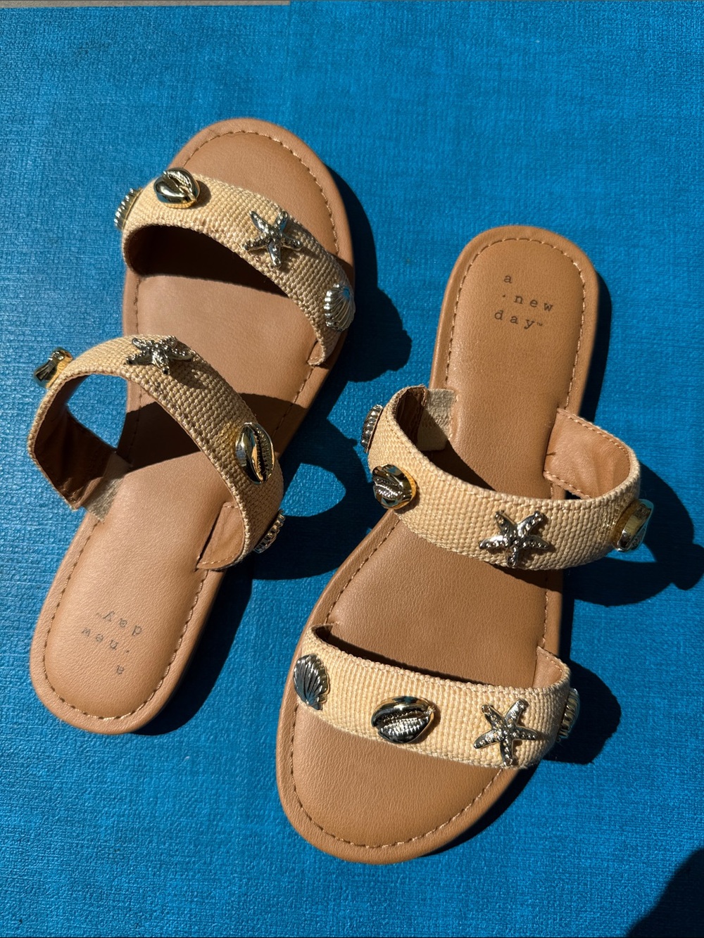 a new day Tan Embellished Double-Strap Slide Sandals